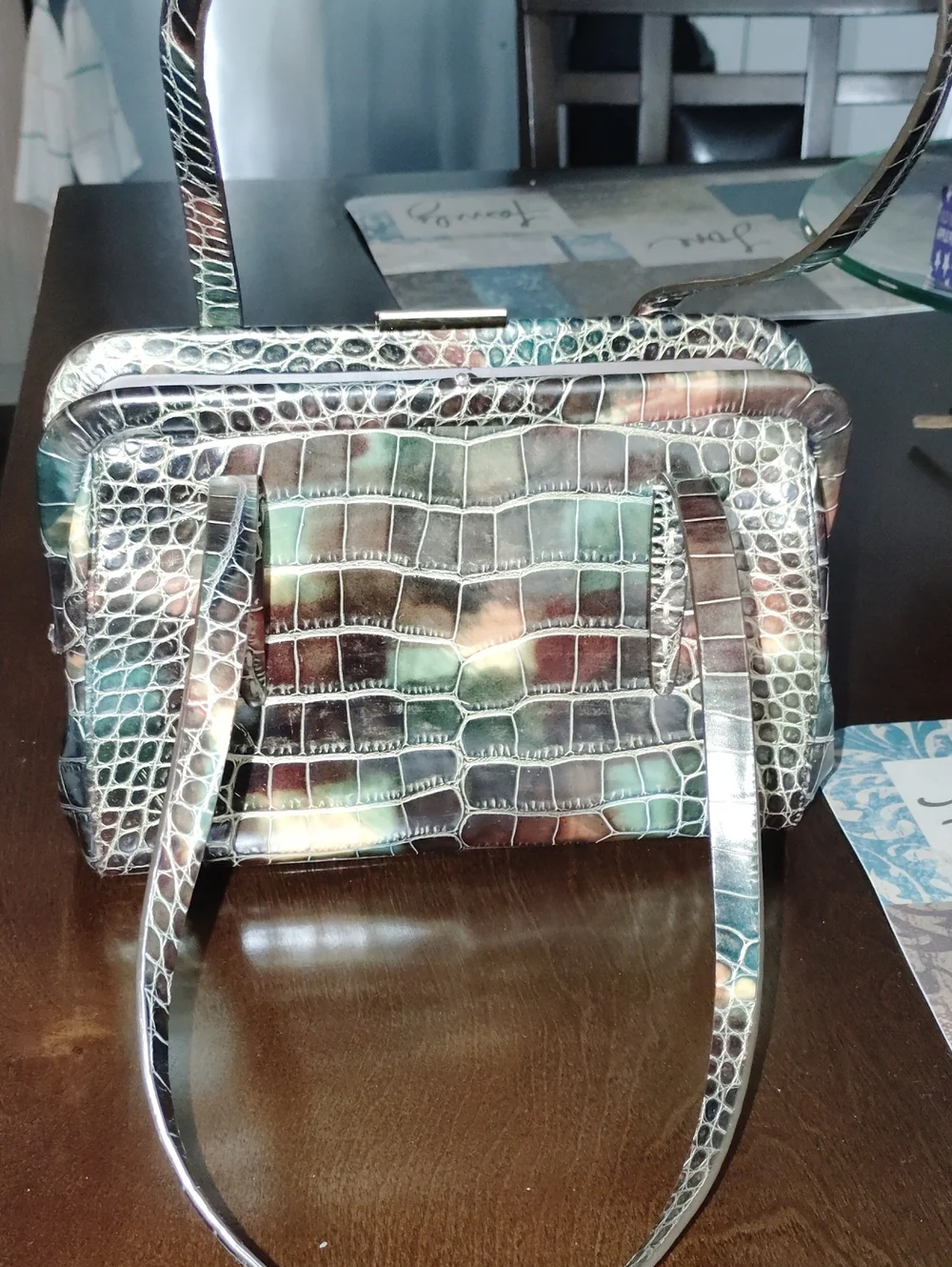 NWOT, Sondra Roberts Croc-Embossed Multicolor Double Handle Mini Purse